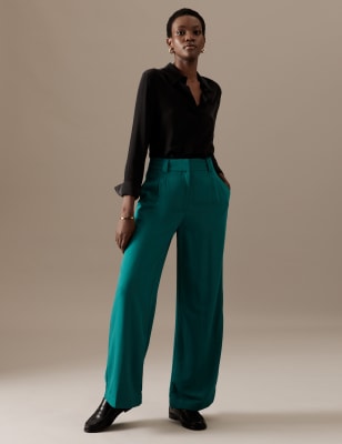 emerald green wide leg trousers