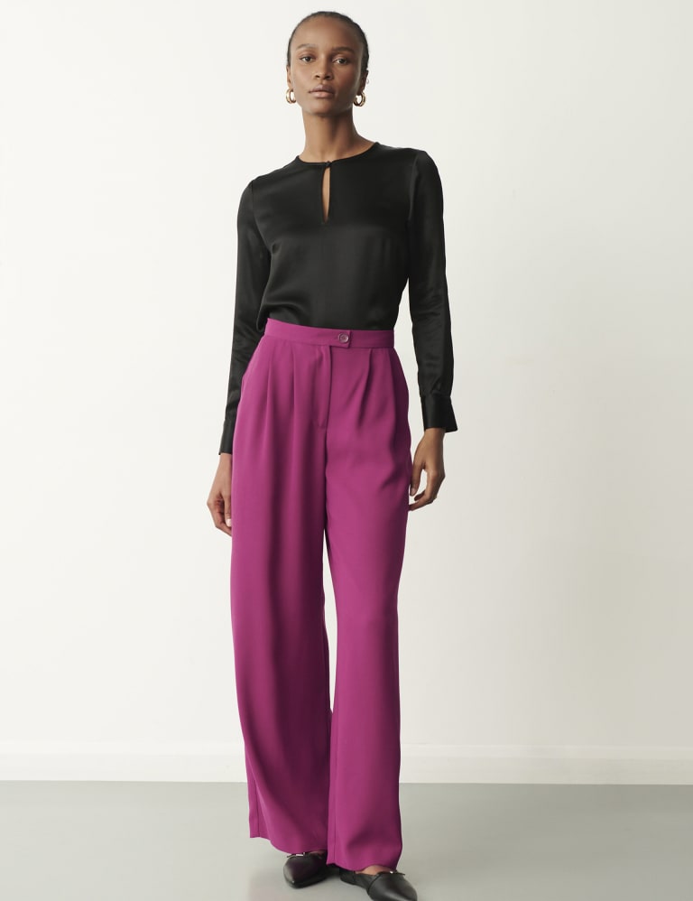 Pleat Front Wide Leg Trousers