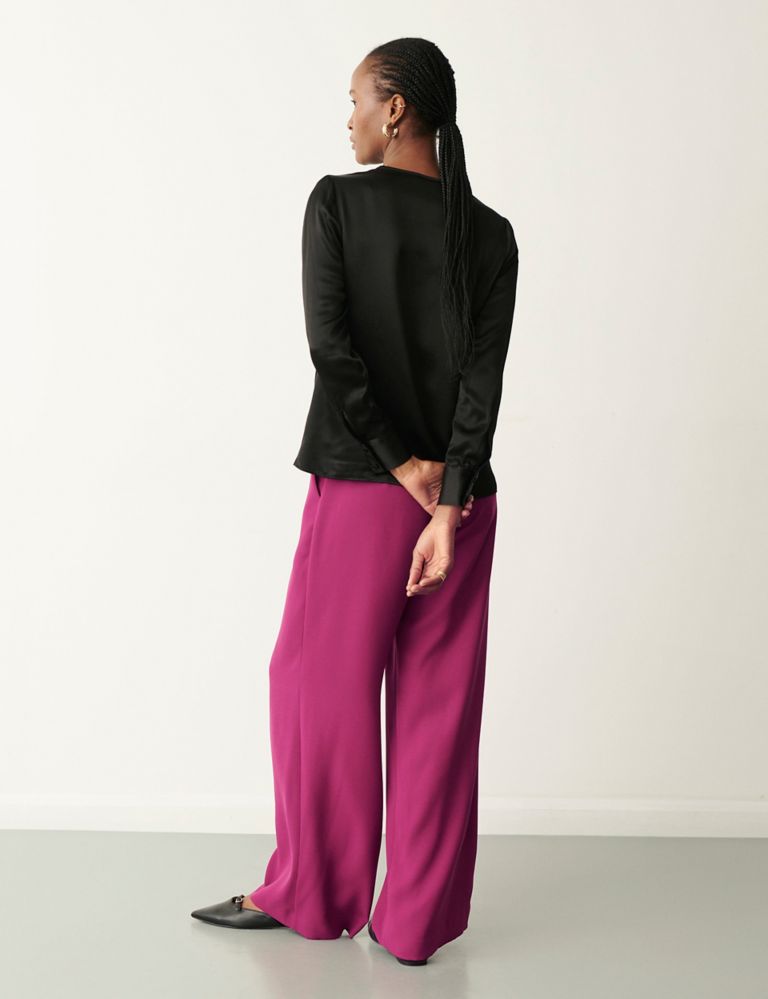 ASOS DESIGN satin pants with pleat detail in hot pink