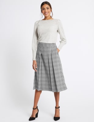 Pleated Check A-Line Midi Skirt, M&S Collection