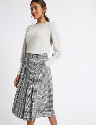 Pleated Check A Line Midi Skirt M S Collection M S