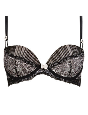 Pleated Floral Lace Padded Push-Up Balcony Bra A-DD Image 2 of 4