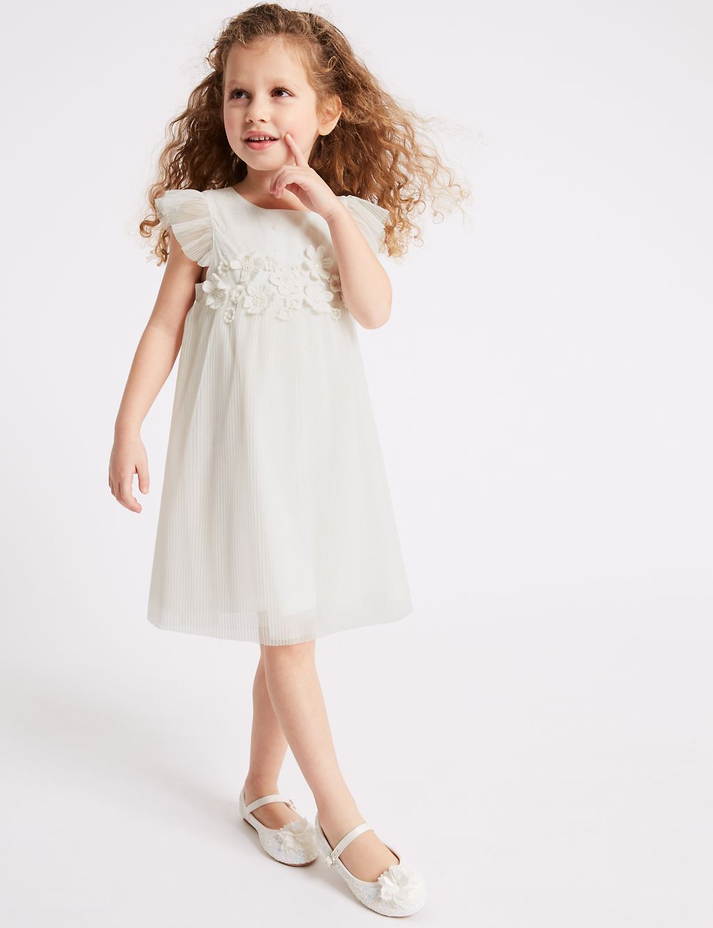 Pleated Flower Applique Dress (1-16 Years) 3 of 3