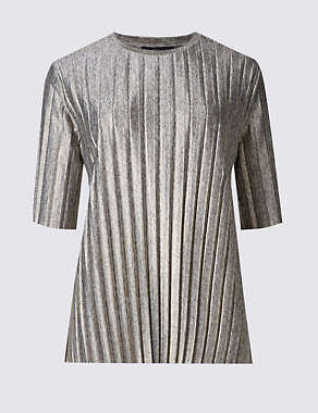Pleated Foil Half Sleeve Jersey Top Image 2 of 4