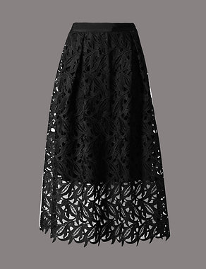 Pleated Lace Midi Skirt Image 2 of 4