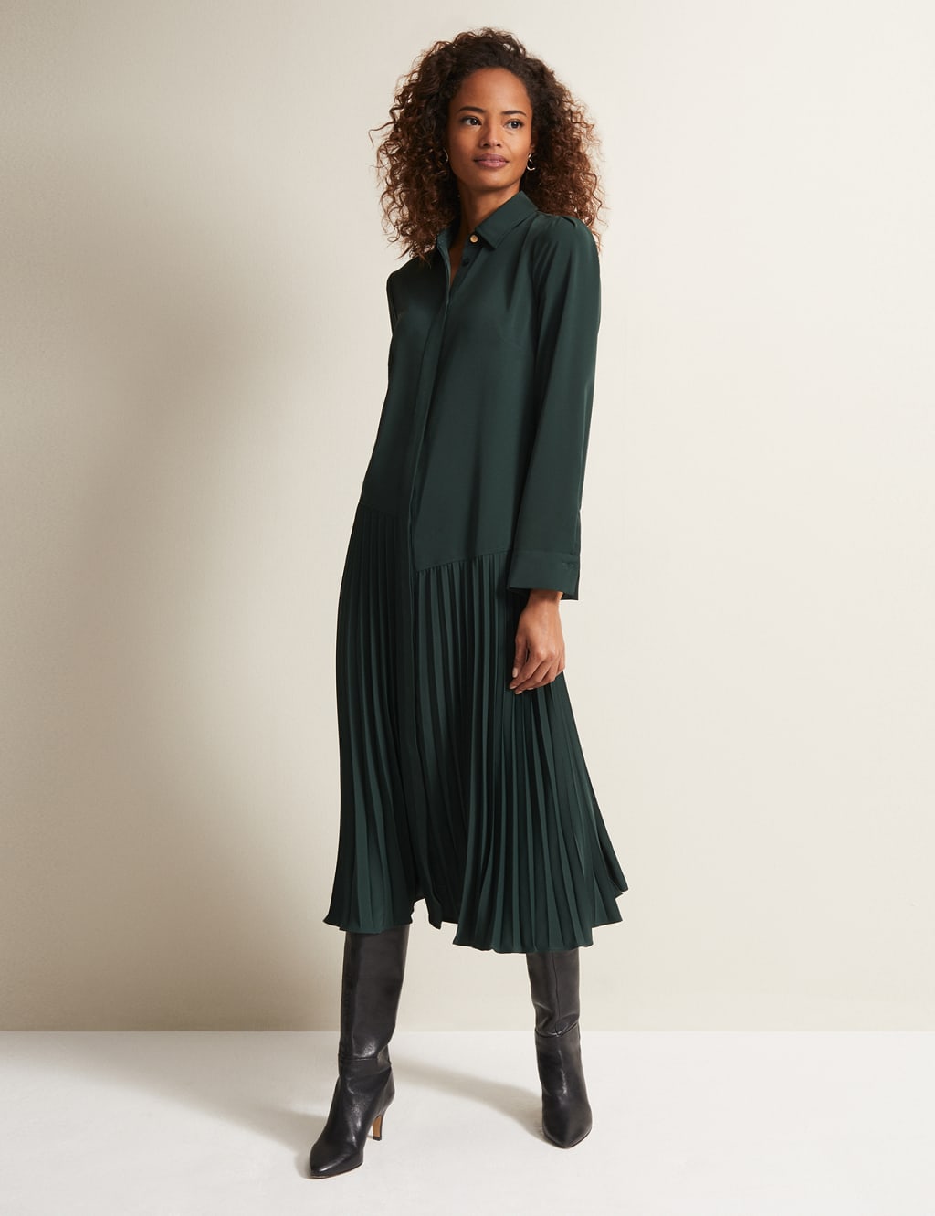 Pleated midi shirt dress clearance