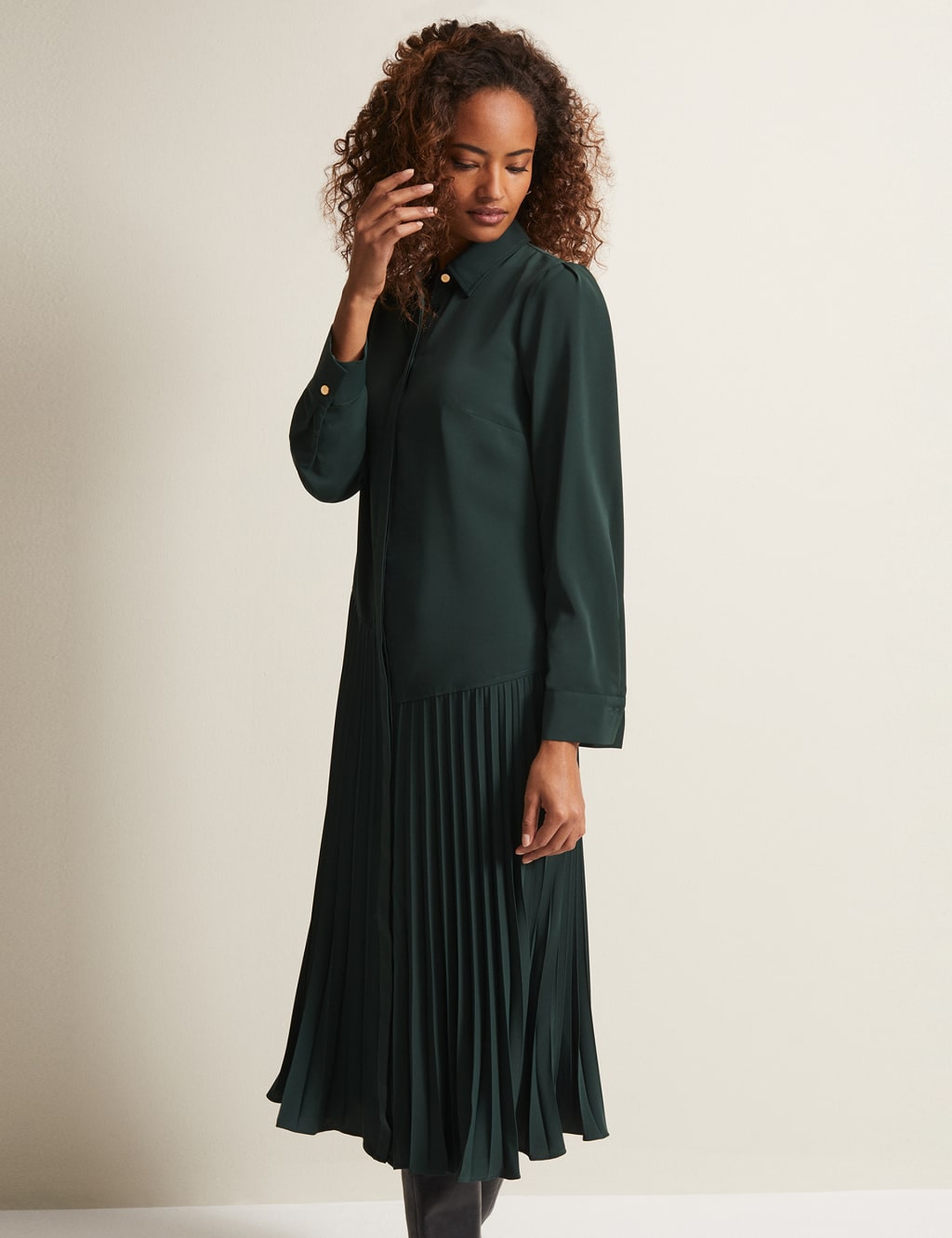 Pleated midi shop shirt dress