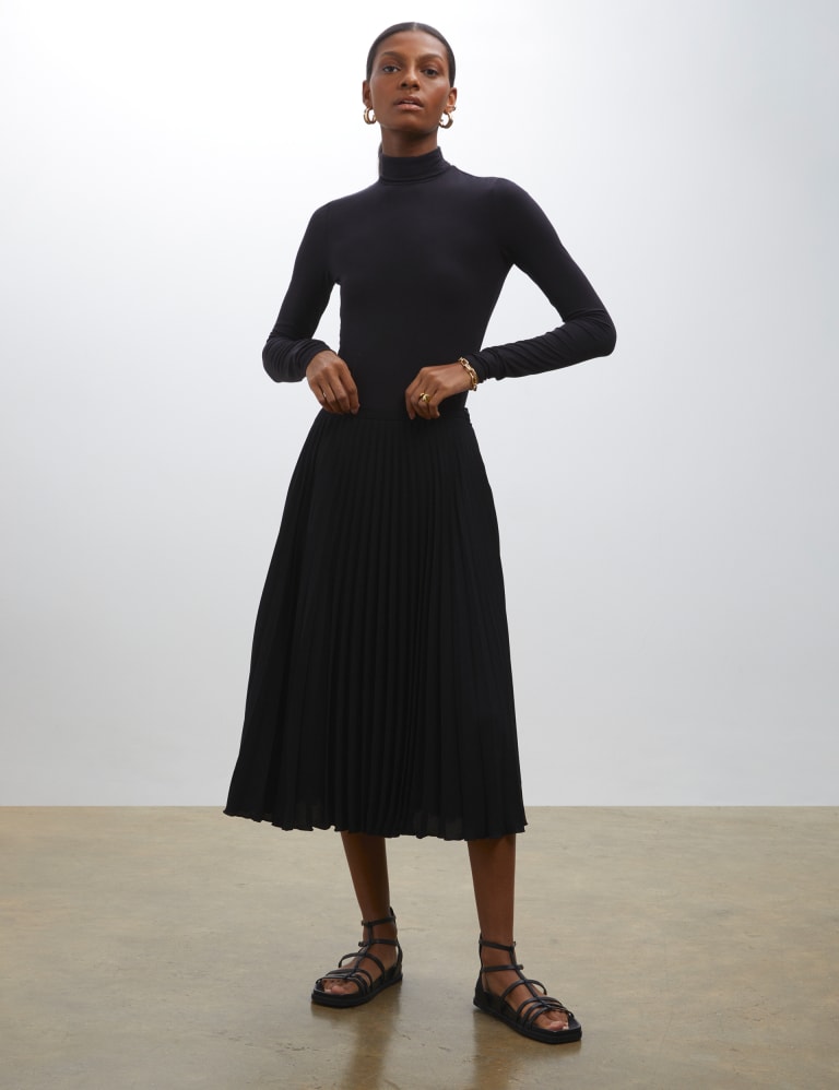 Black Pleated Maternity Midi Skirt