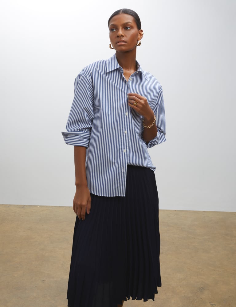 F&f striped pleated midi skirt online