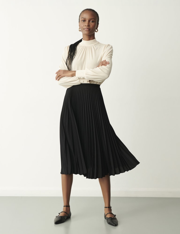 Black pleated midi skirt zara online
