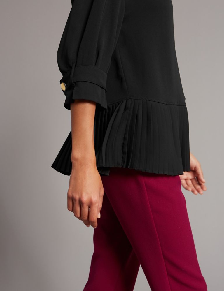 Pleated Round Neck 3/4 Sleeve Blouse 5 of 5
