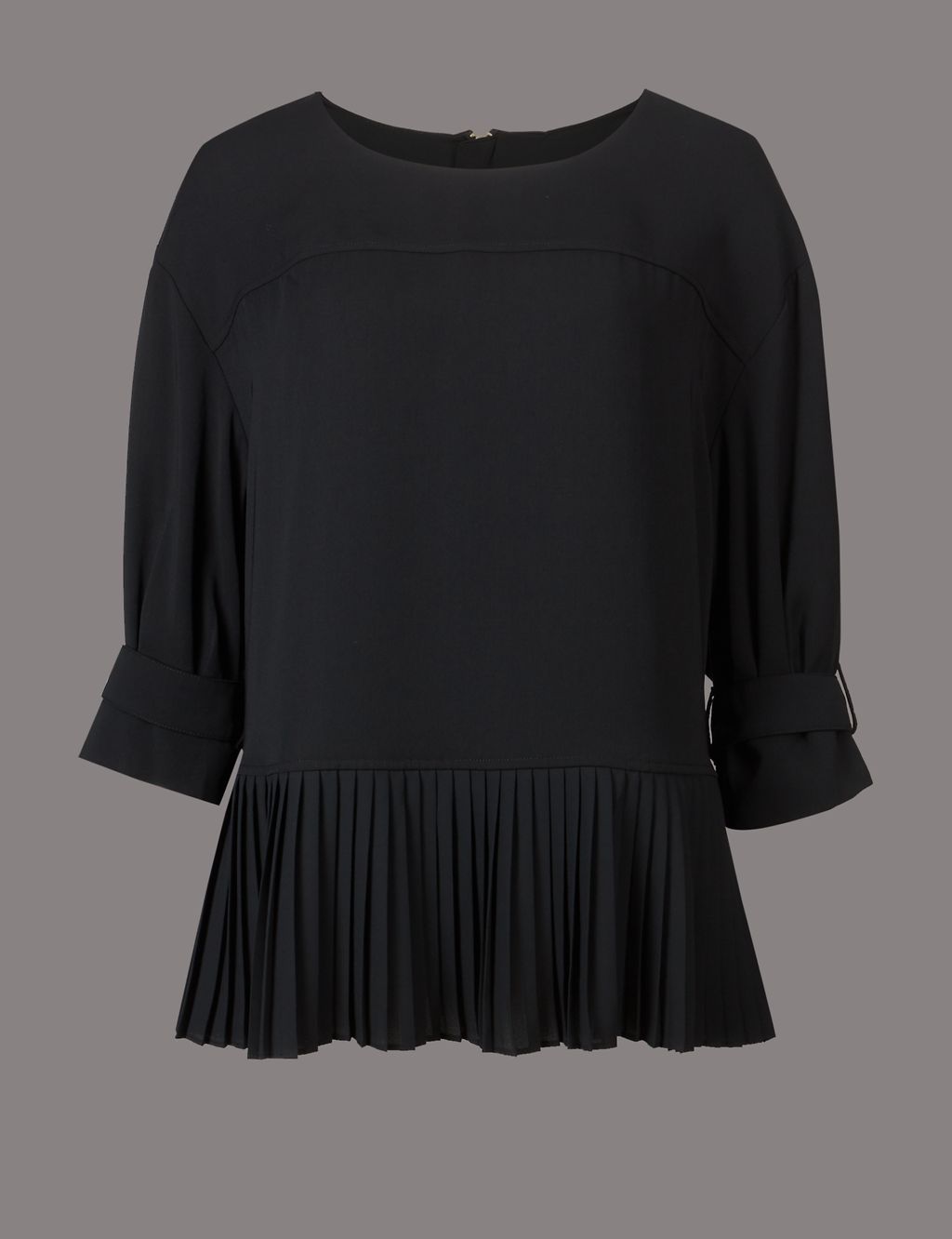 Pleated Round Neck 3/4 Sleeve Blouse 1 of 5