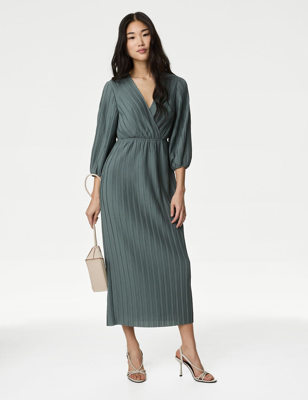 Pleated V-Neck Midaxi Wrap Dress 1 of 2