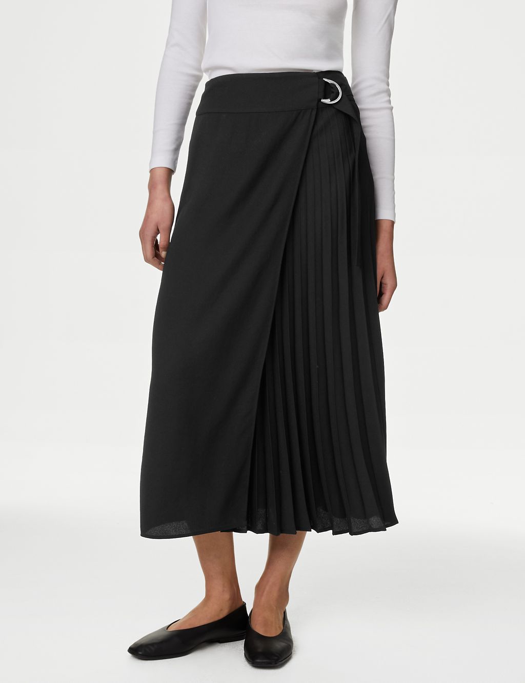Pleated Wrap Detail Midaxi A-Line Skirt 2 of 5