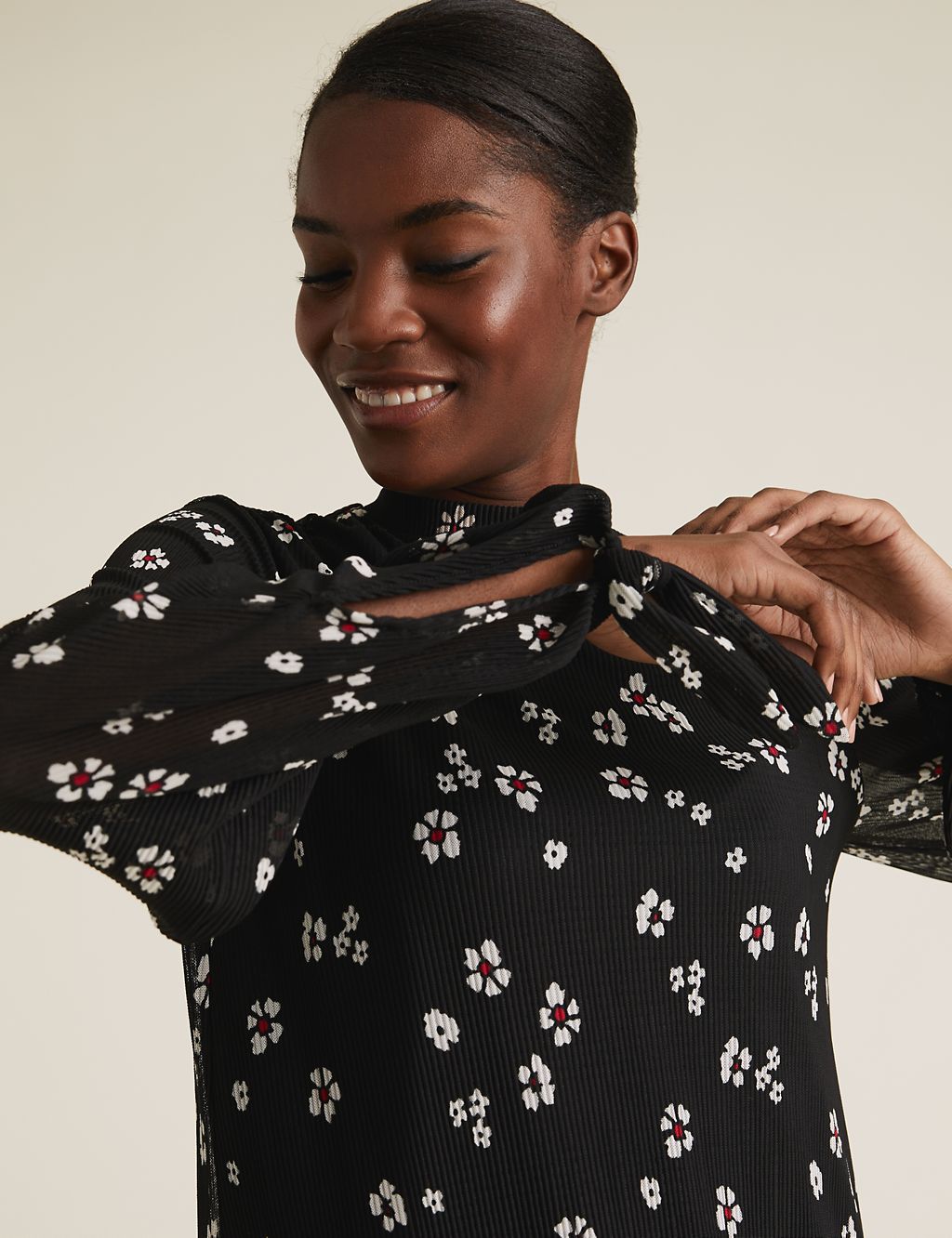 Plisse Floral High Neck Long Sleeve Top 6 of 6