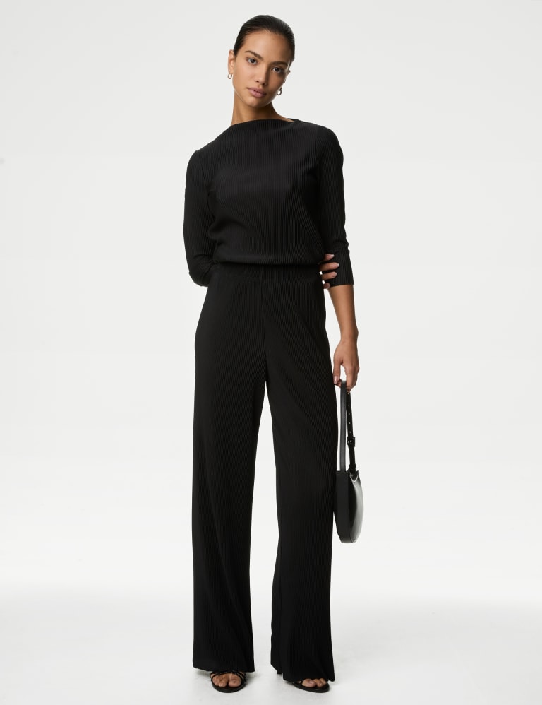 Plisse Wide Leg Trousers, M&S Collection