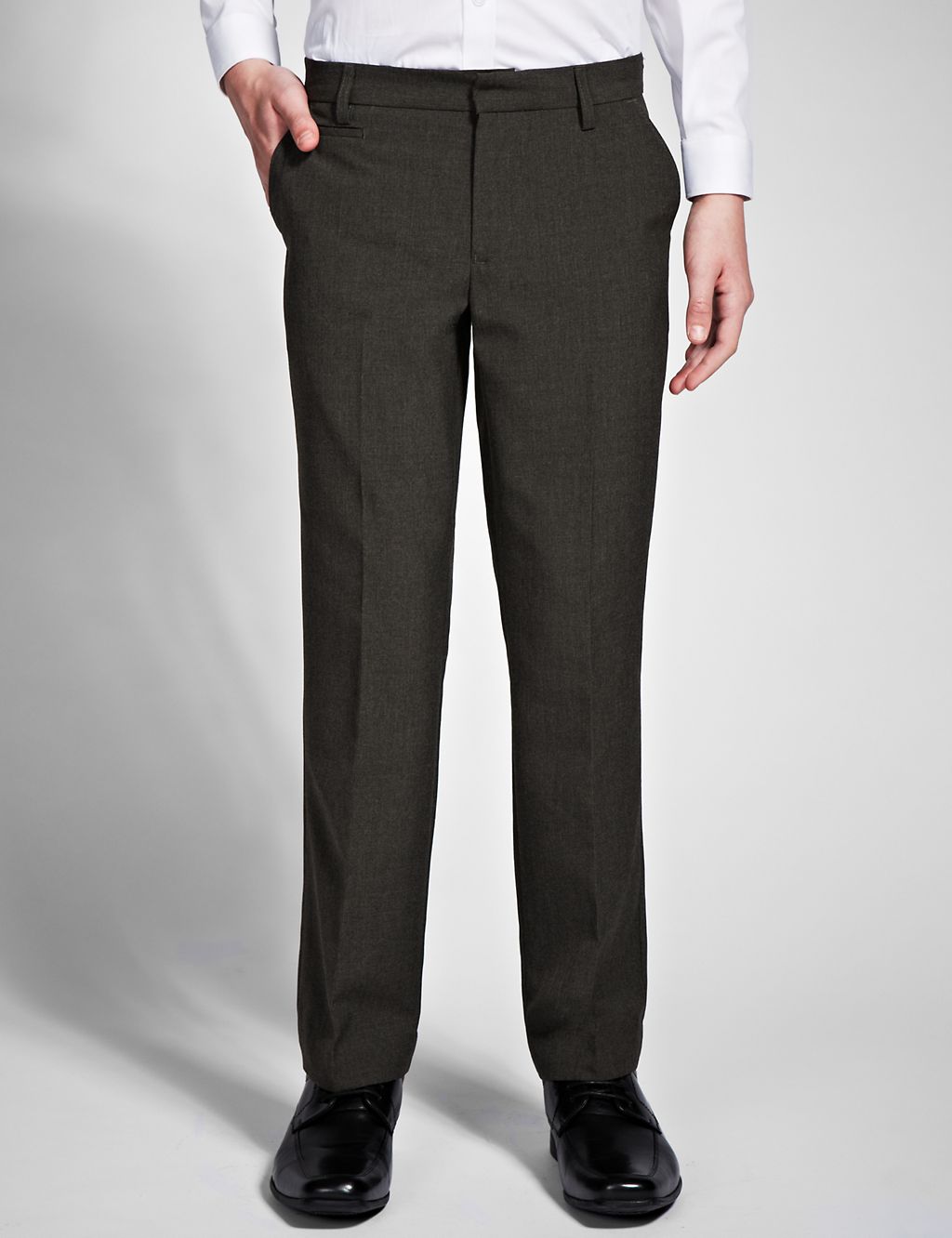 Plus Fit Boys' Flat Front Supercrease™ Slim Leg Trousers with Stormwear™ 3 of 5
