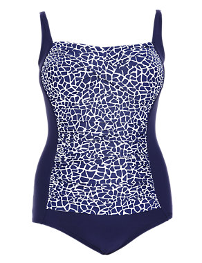 Plus Tummy Control Ruched Giraffe Print Swimsuit Image 2 of 5