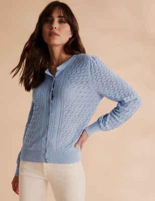 Pointelle Button Front Fitted Cardigan, Per Una