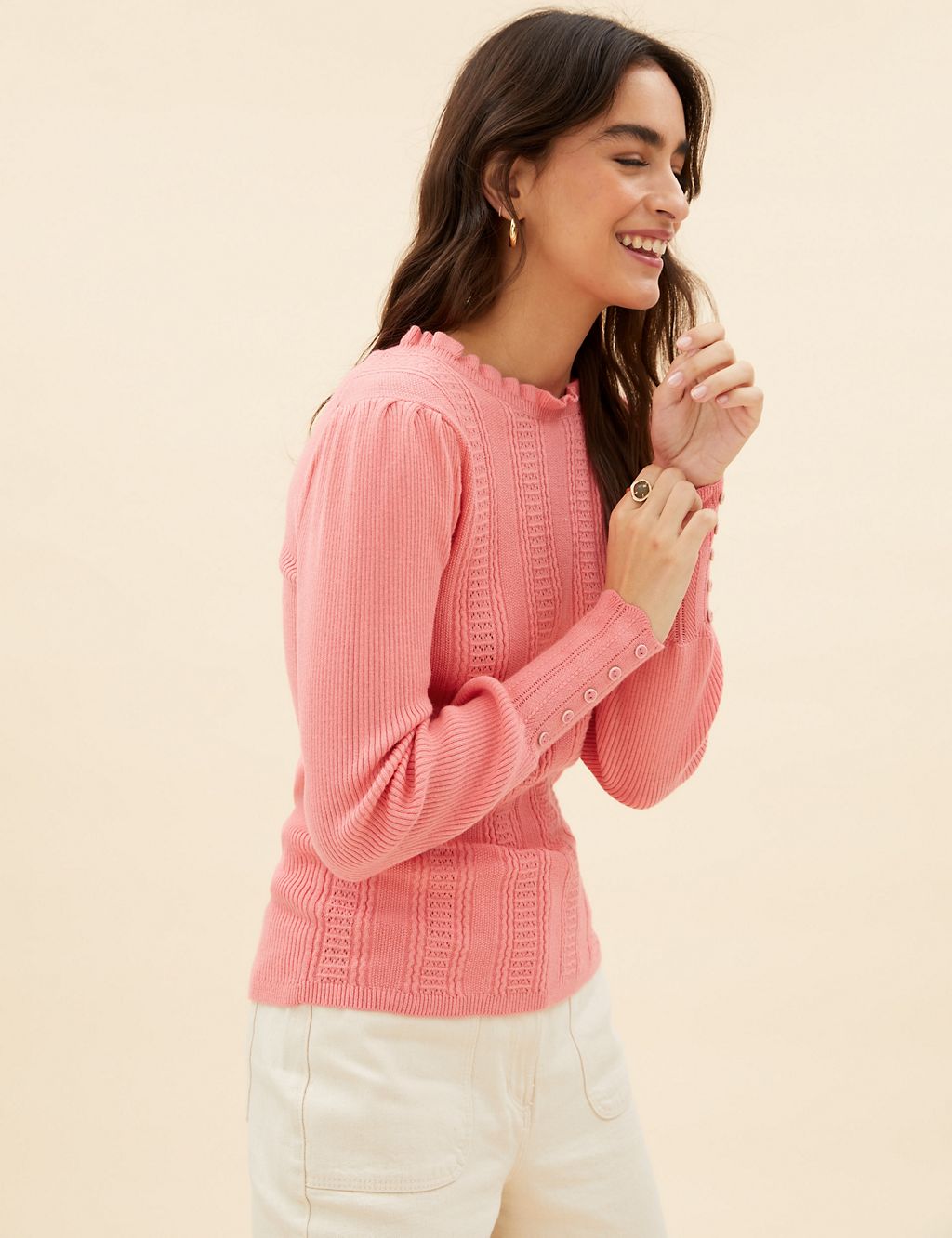 Pointelle Frill Detail Jumper with Wool 3 of 7