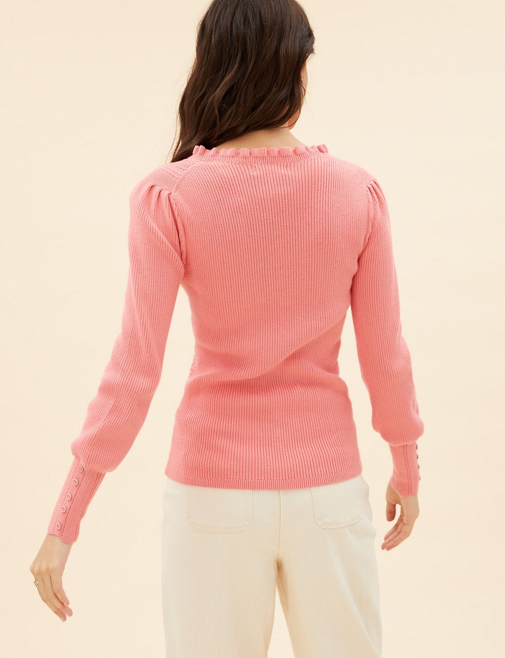 Pointelle Frill Detail Jumper with Wool 6 of 7