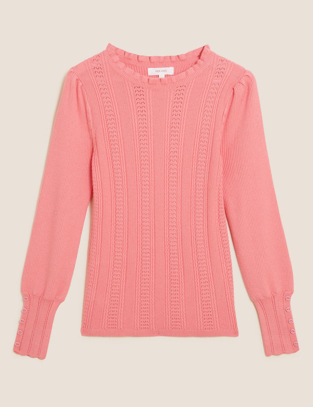 Pointelle Frill Detail Jumper with Wool 1 of 7