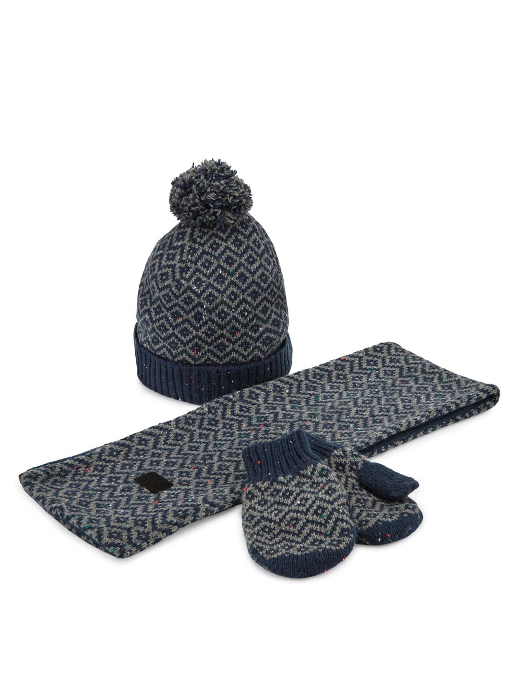 Pointelle Hat, Scarf & Gloves Set with Wool (Younger Boys) 1 of 2