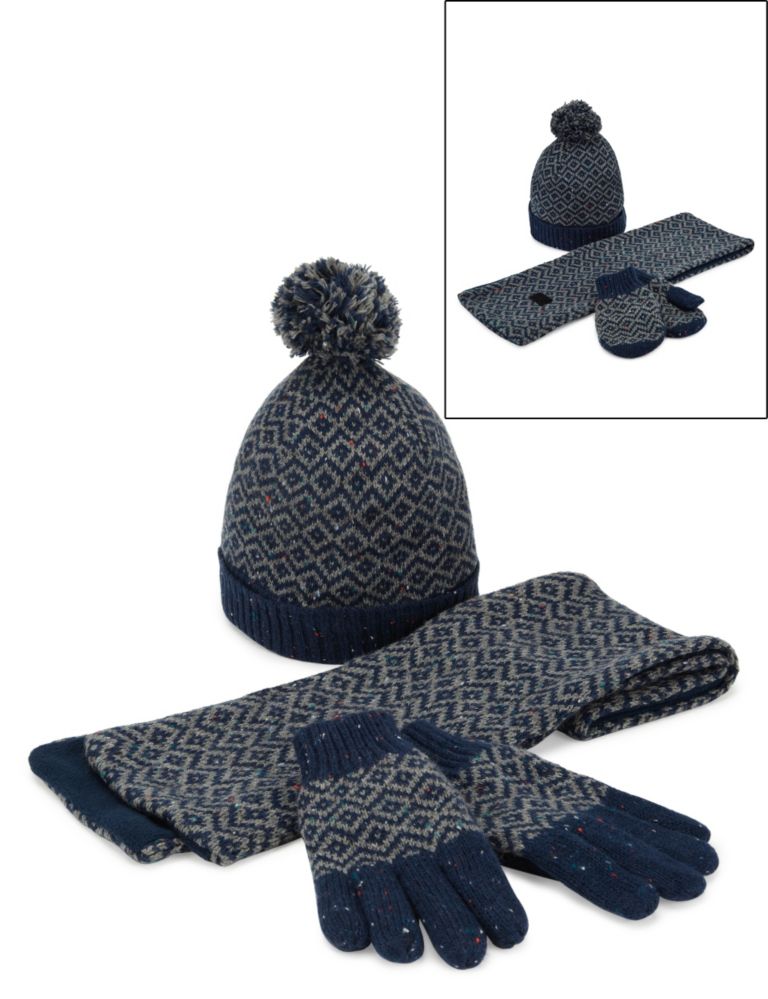 Pointelle Hat, Scarf & Gloves Set with Wool (Younger Boys) 2 of 2