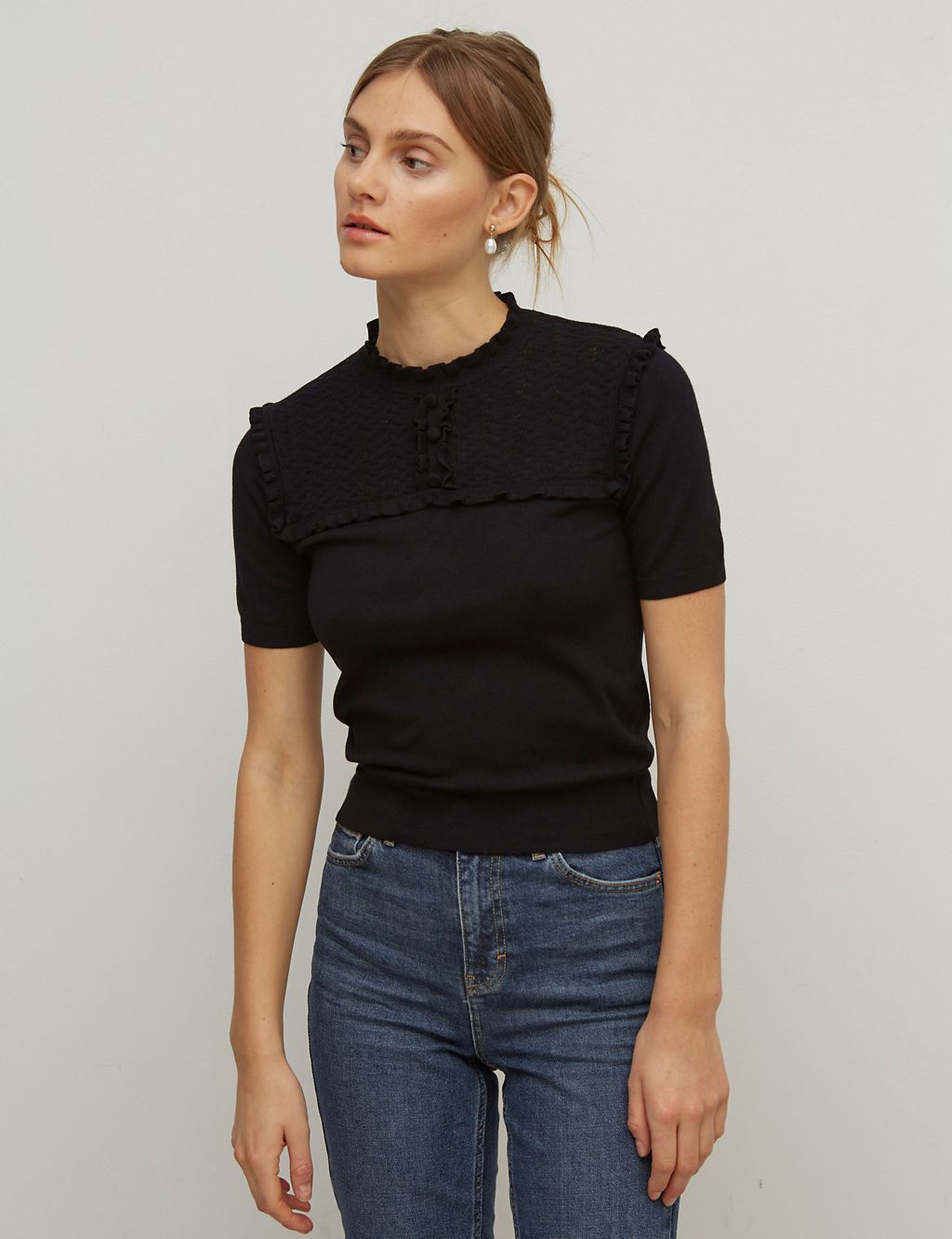 Pointelle Ruffle High Neck Top 3 of 5
