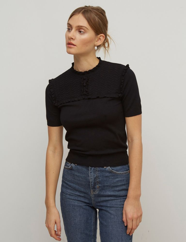 Pointelle Ruffle High Neck Top 1 of 5