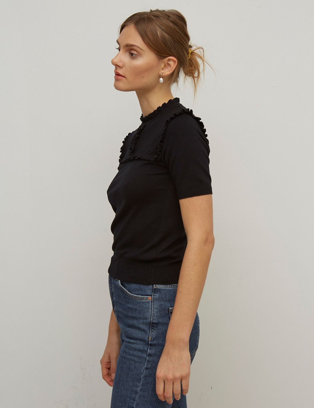 Pointelle Ruffle High Neck Top 1 of 5
