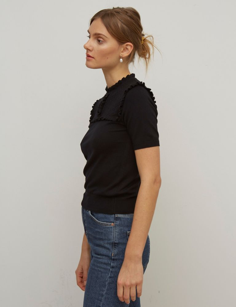 Pointelle Ruffle High Neck Top 2 of 5