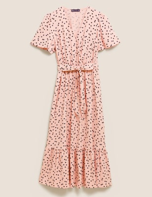 Polka Dot Angel Sleeve Midi Wrap Dress – M&S COLLECTION