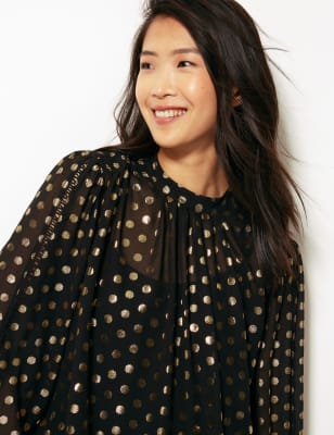 Black blouse with gold best sale polka dots