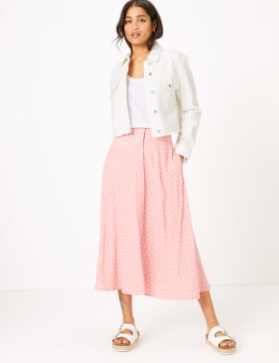 Stradivarius button front midi skirt with bow in pink sale