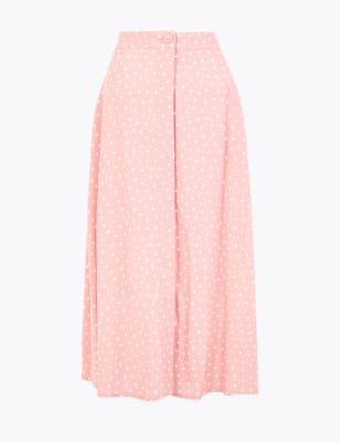 Polka Dot Button Front Midi A-Line Skirt, M&S Collection