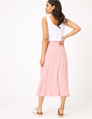 Pink midi skirt outlet polka dots