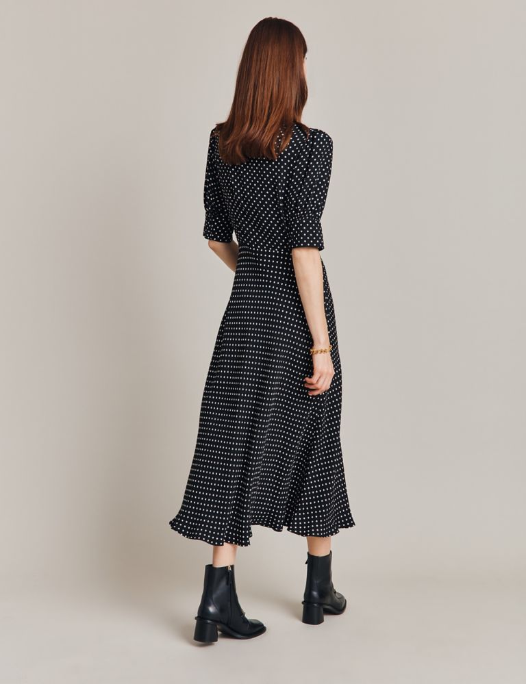 Polka Dot Button Front Midi Waisted Dress 4 of 4