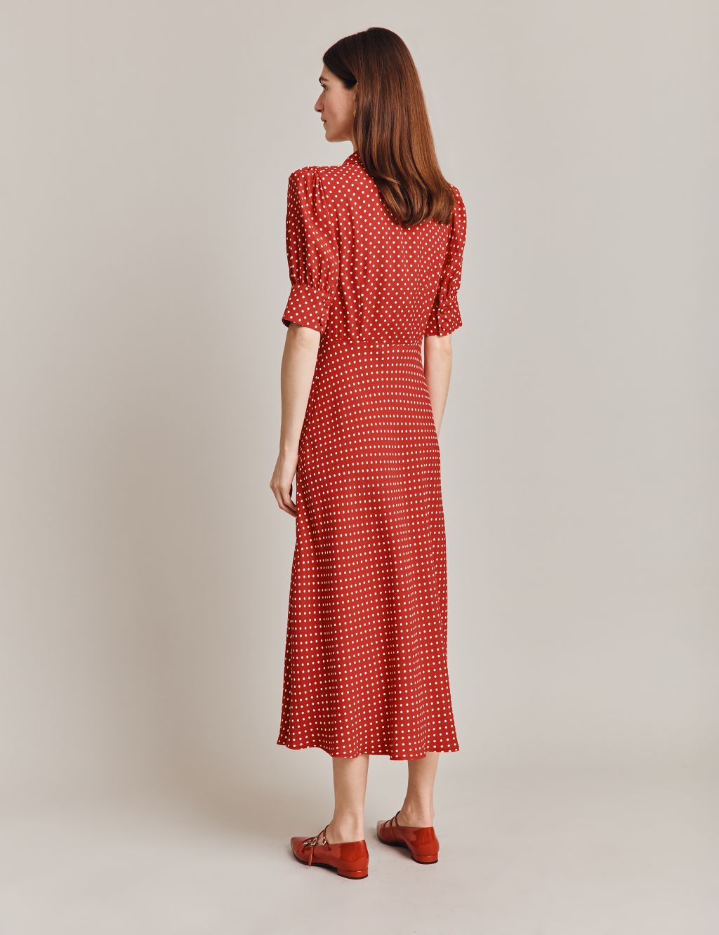 Polka Dot Button Front Midi Waisted Dress 5 of 5