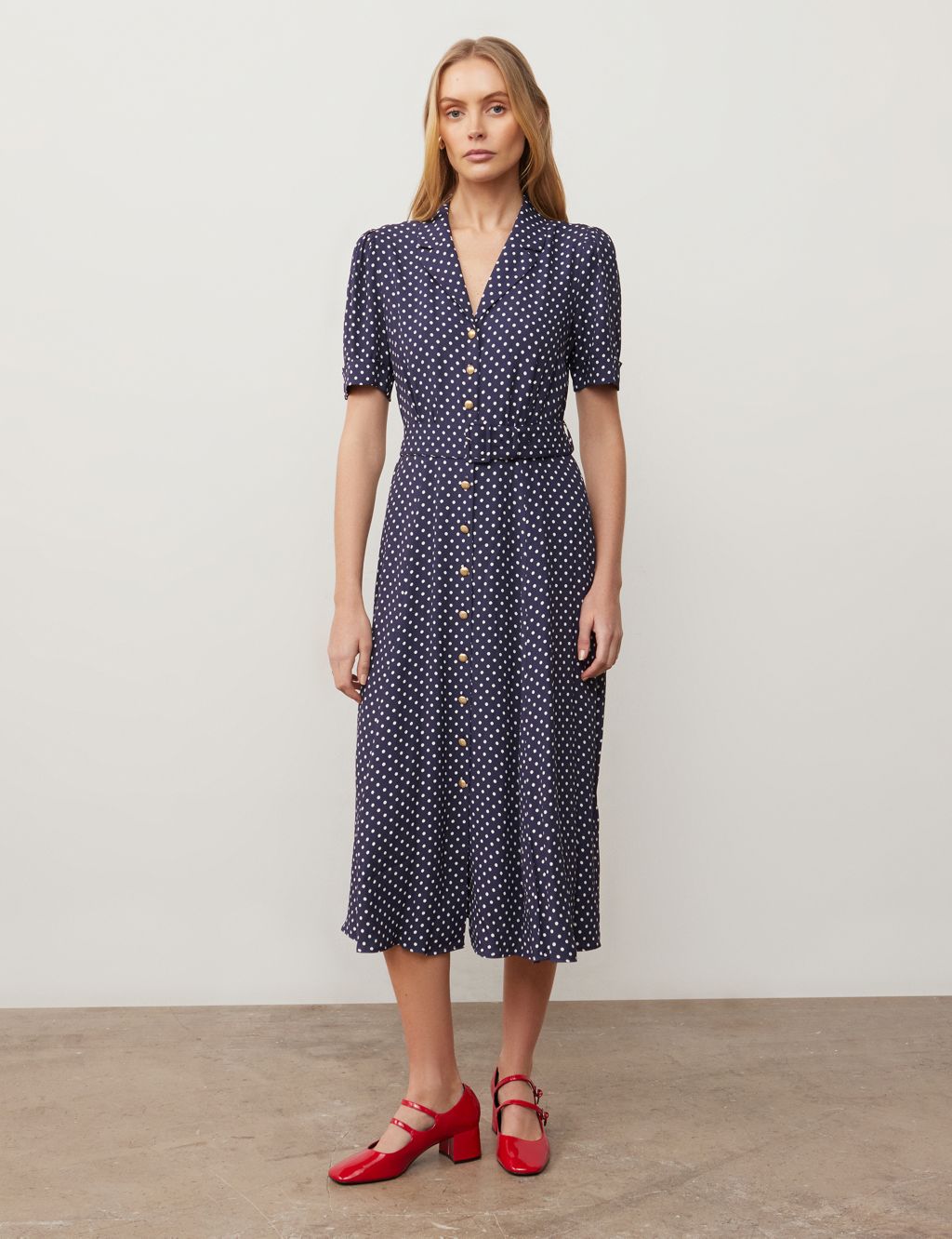 Buy Polka Dot Button Through Midi Waisted Dress | Finery London | M&S