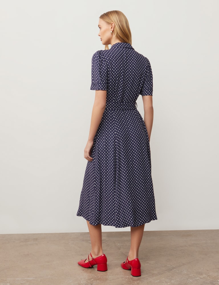 Polka Dot Button Through Midi Waisted Dress 4 of 7