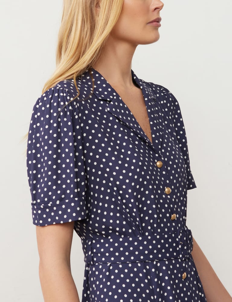 Polka Dot Button Through Midi Waisted Dress 5 of 7