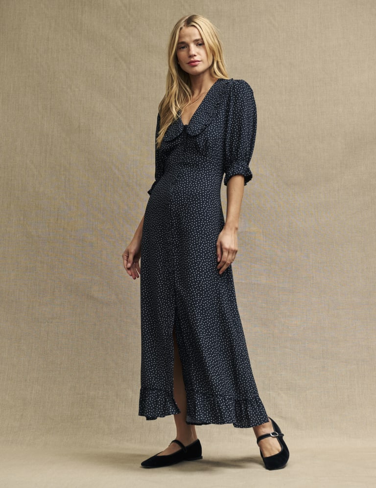 Petite polka dot deals ruffle wrap tea dress