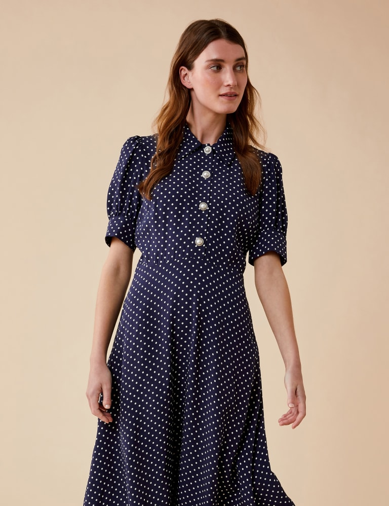 Polka dot dress top with white collar