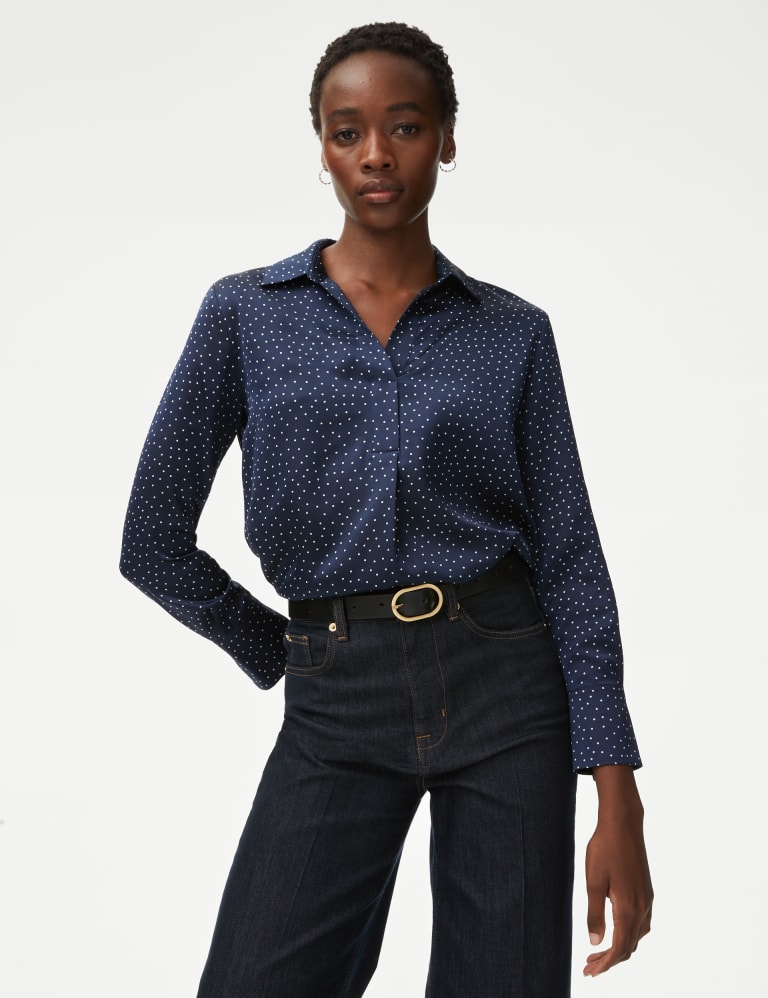 Polka Dot Collared Popover Blouse 3 of 5