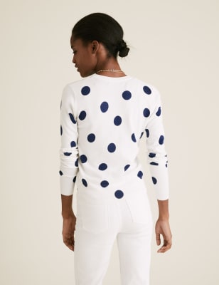 navy polka dot cardigan