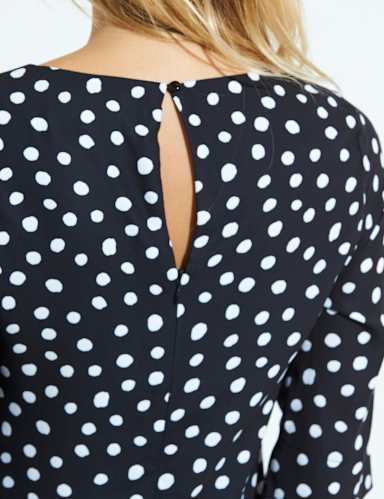 Polka Dot Crew Neck Knee Length Shift Dress 4 of 4
