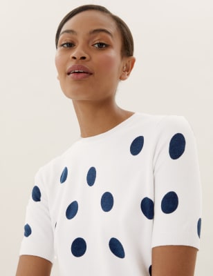 Polka Dot Crew Neck Knitted Top M S Collection M S