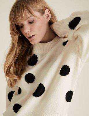 Polka Dot Crew Neck Relaxed Jumper M S Collection M S