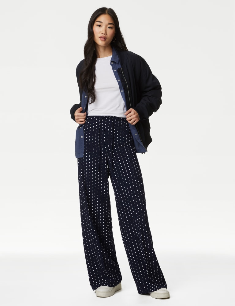 Polka Dot Drawstring Wide Leg Trousers M S Collection M S
